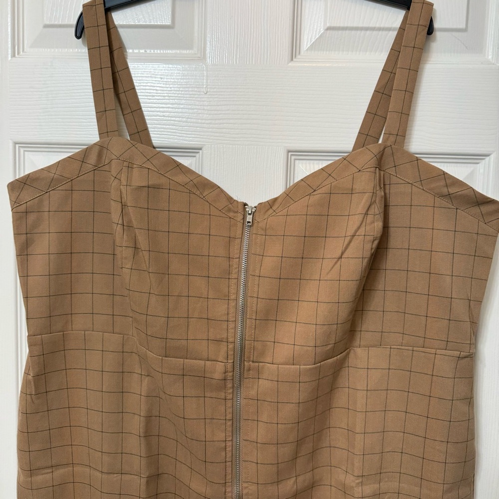 Forever 21 Plus Camal Brown Black Plaid Fall Dress 3X Straps Sheath Front zip